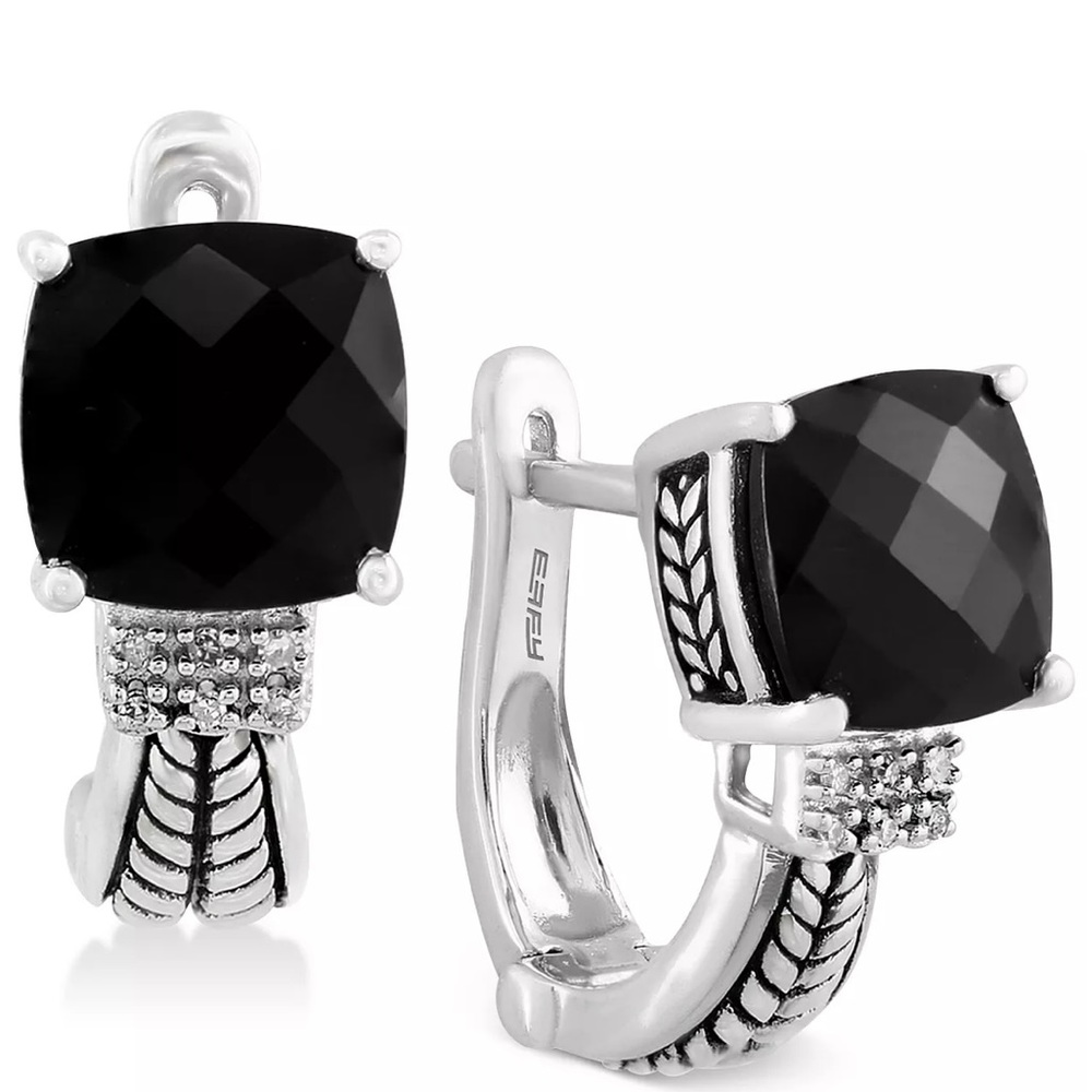 EFFY® Black Onyx (3-1/2 ct. t.w.) and Diamond Accent Earrings in Sterling Silver